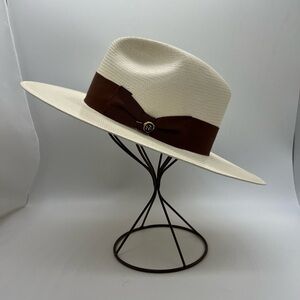 MILANO VINTAGE COUTURE MENS IVORY HANDWOVEN HAT SIZE MEDIUM